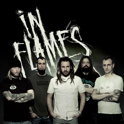 in flames